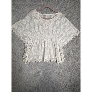 Twenty One Cream Lace Crochet Boho Peasant Top Medium Batwing Sleeve